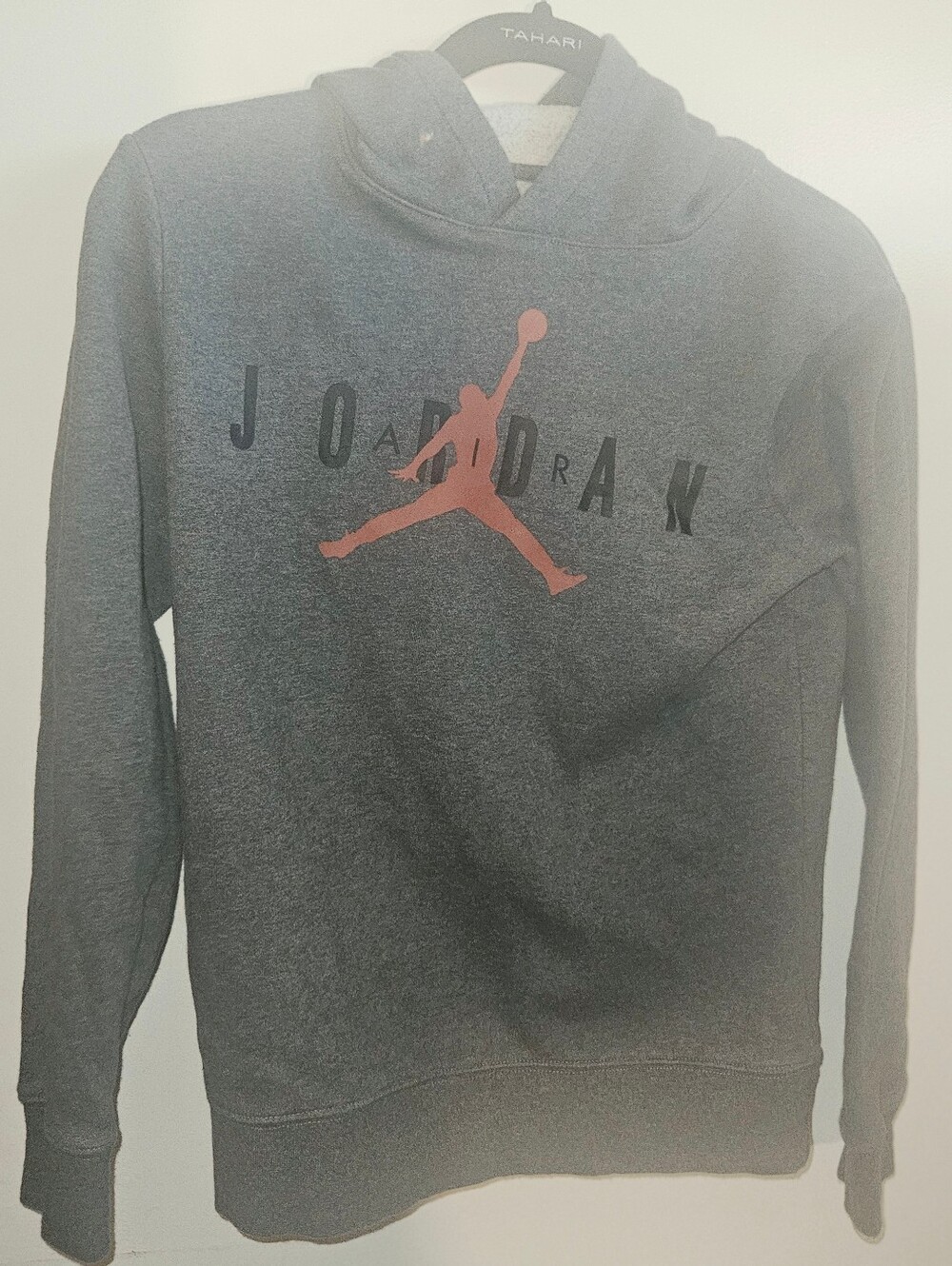 Kids Jordan Gray Hoodie with Red Jumpman Logo (L)